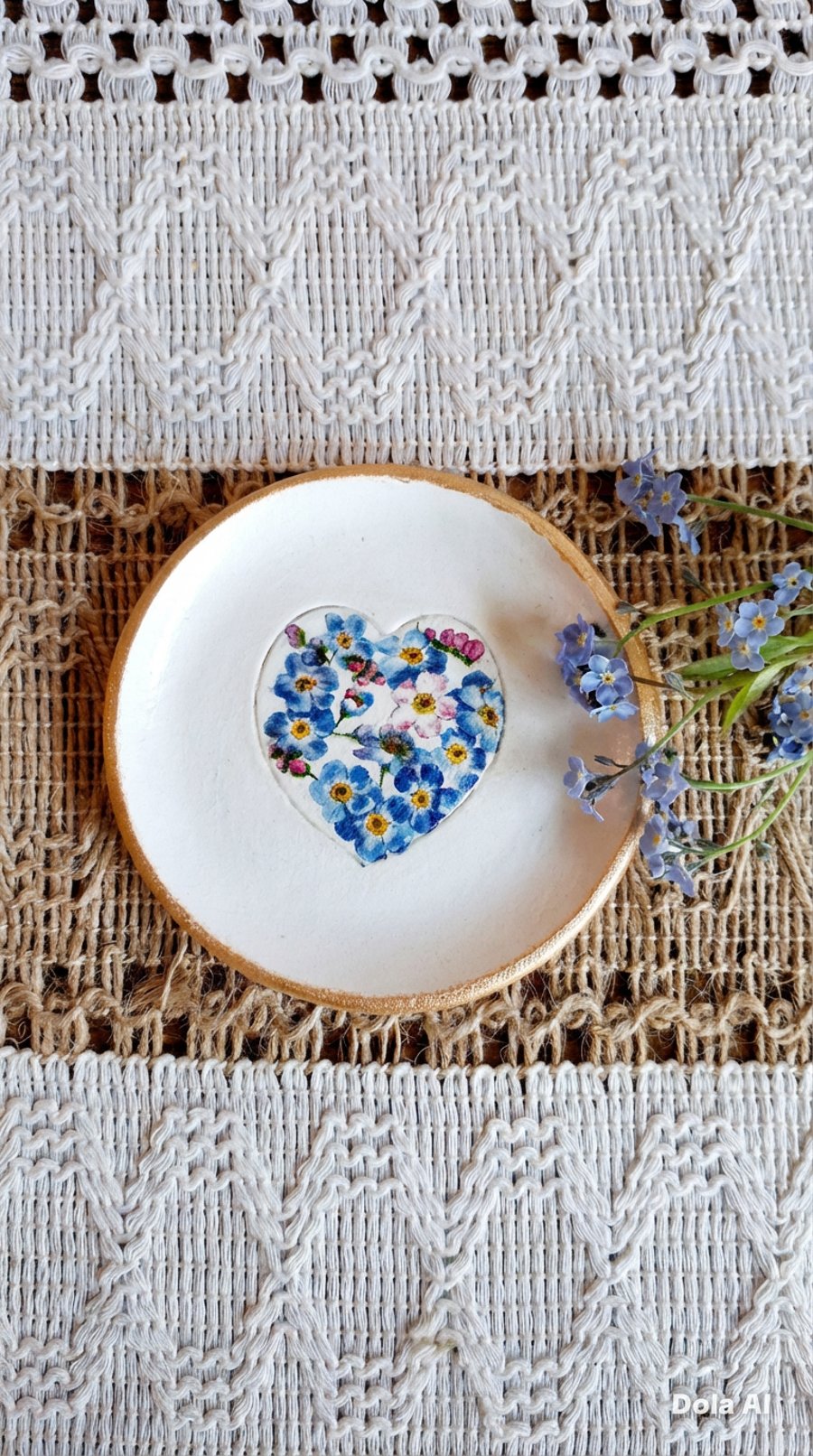 Round Clay Forget Me Not Trinket Jewellery Dish