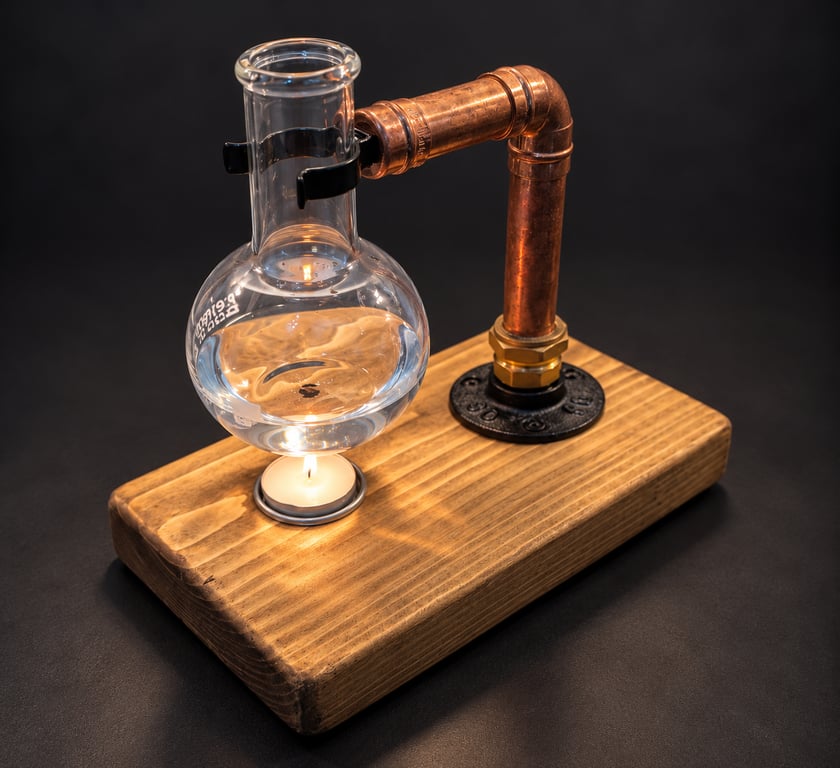 Handmade Copper Oil Burner, Rustic Wood, Industrial Steampunk Aroma Oil Diffuser