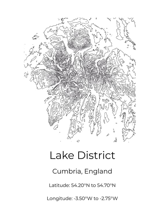 Lake District Minimalistic Topographic Map Wall Art