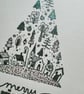  Pack of 2 Christmas tree cards festive village scene, Merry Christmas greeting - Image 2