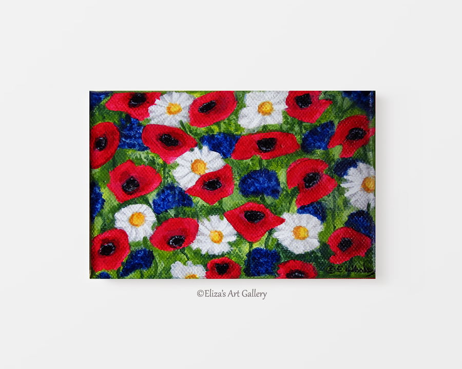 Original Poppies Cornflowers and Daisies Art Acrylic Painting