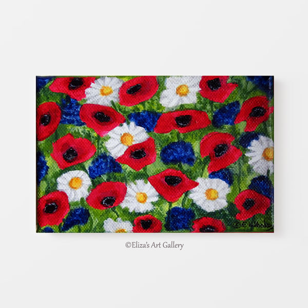 Original Poppies Cornflowers and Daisies Art Acrylic Painting