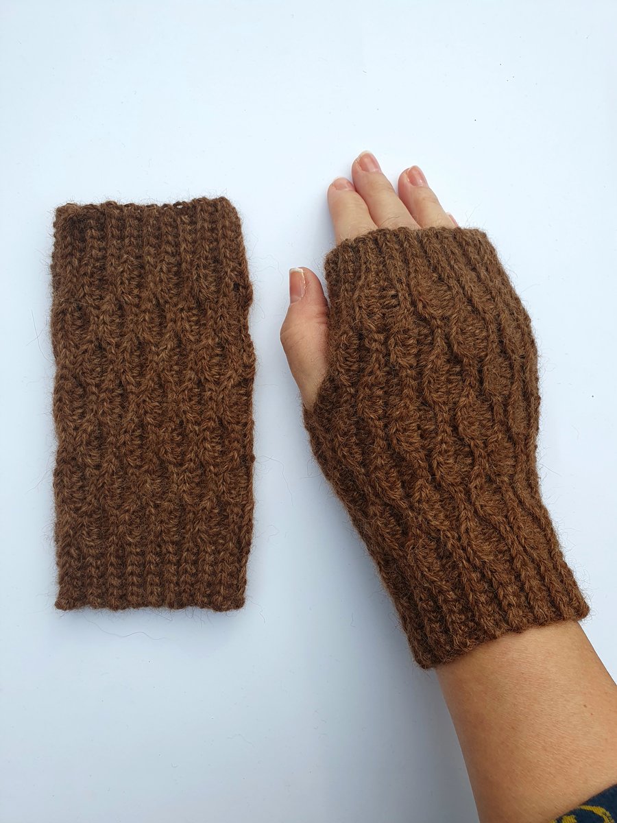 100% alpaca fingerless crocheted gloves