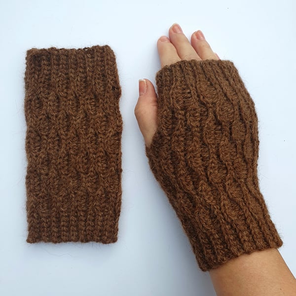 100% alpaca fingerless crocheted gloves