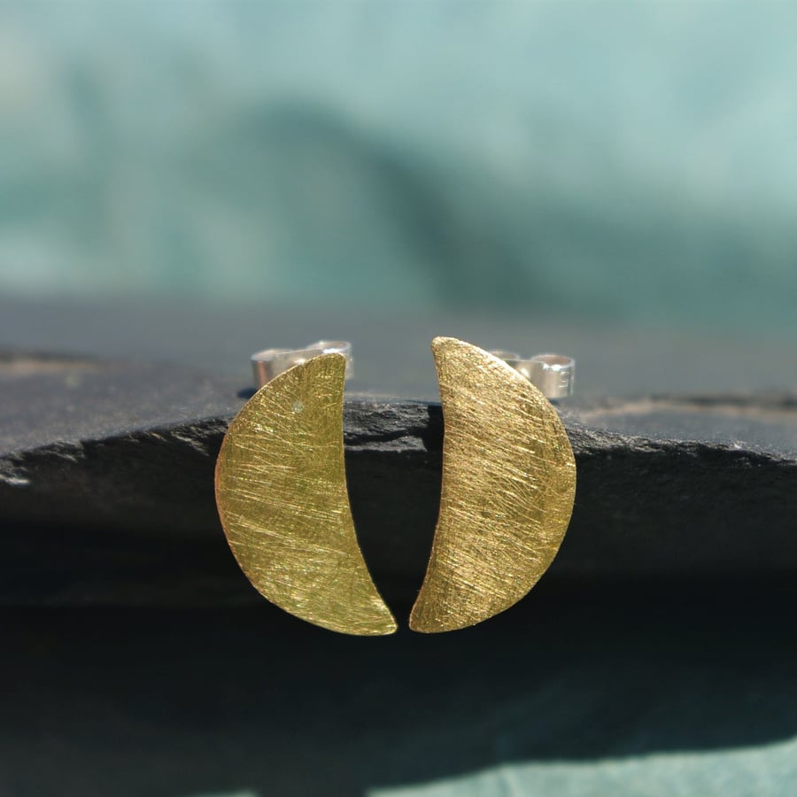 Brass Half Moon Stud Earrings