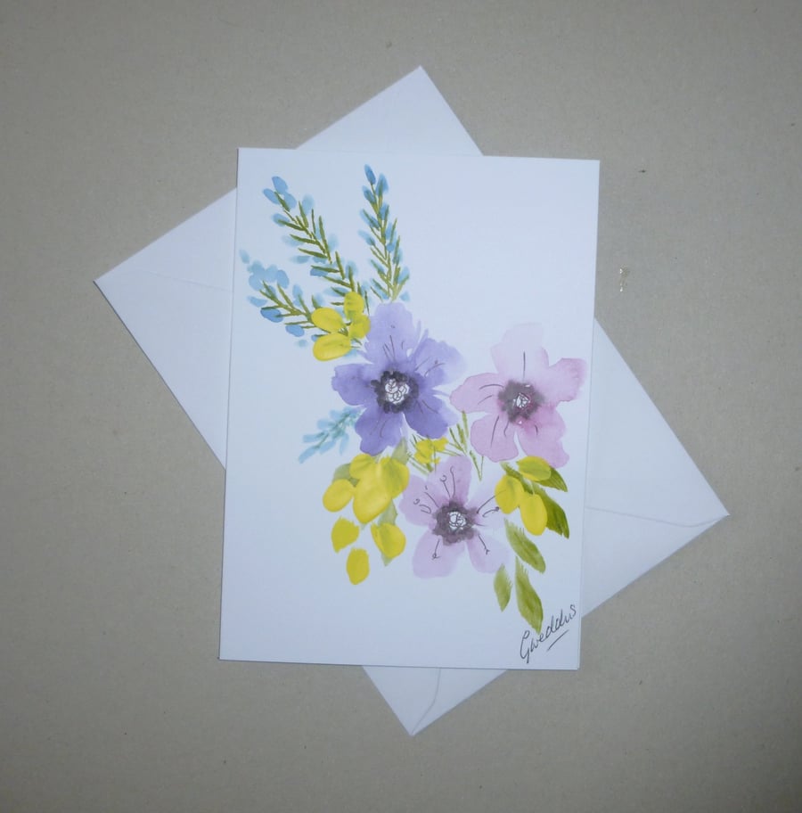 hand painted floral blank greetings card ( ref FA 127 P1  )