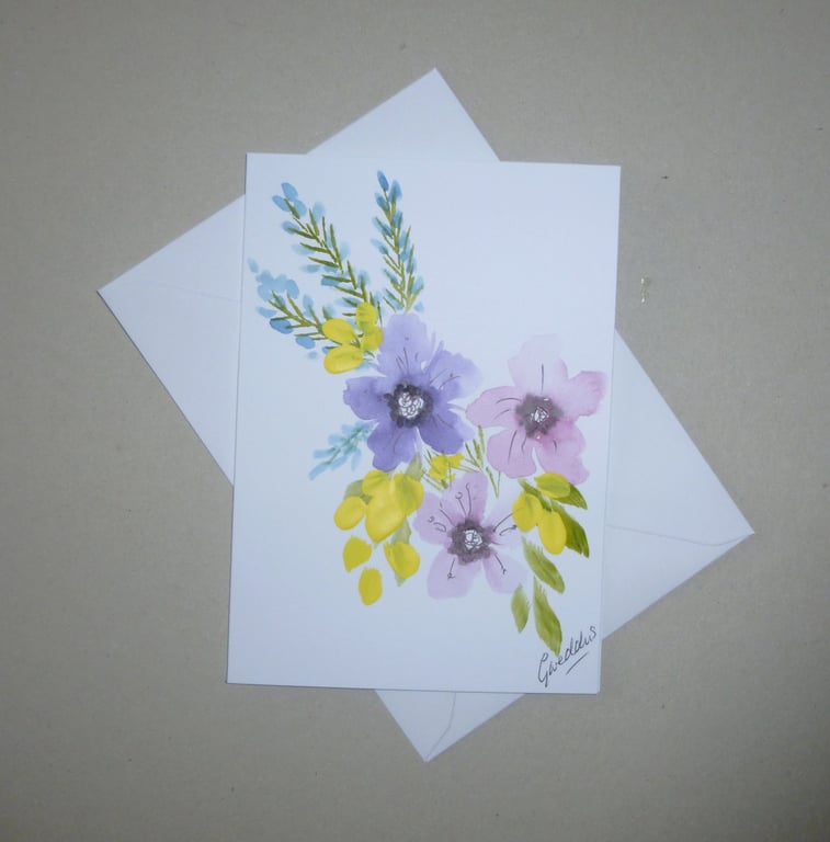 hand painted floral blank greetings card ( ref FA 127 P1  )