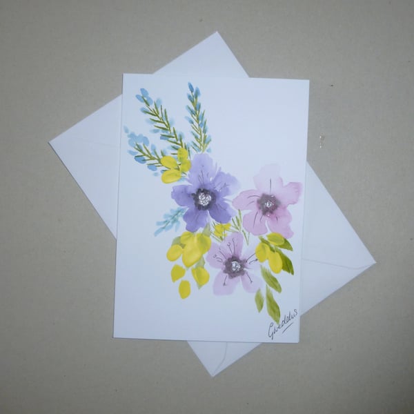 hand painted floral blank greetings card ( ref FA 127 P1  )