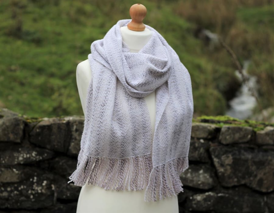 Brown and white handwoven scarf