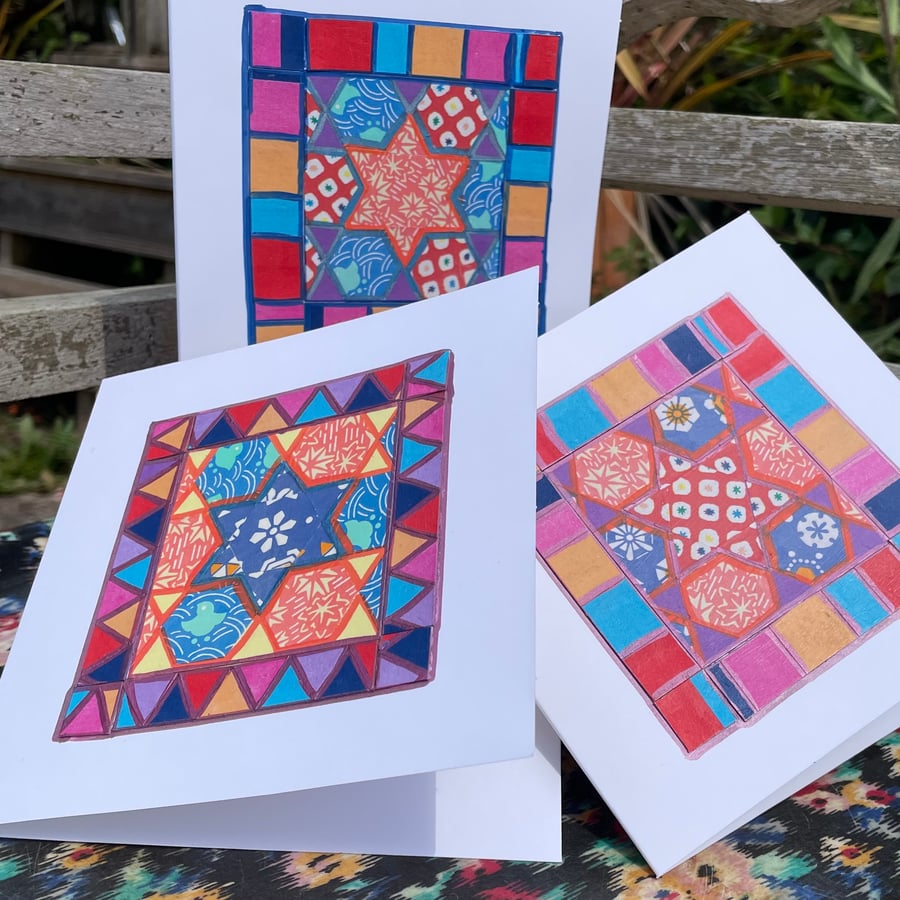 Blank card - handmade patchwork collage ‘Bright Star’