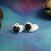 Pair of tiny lambs sheep .5" sheep OOAK Sculpt by Ann Galvin Gnome Village