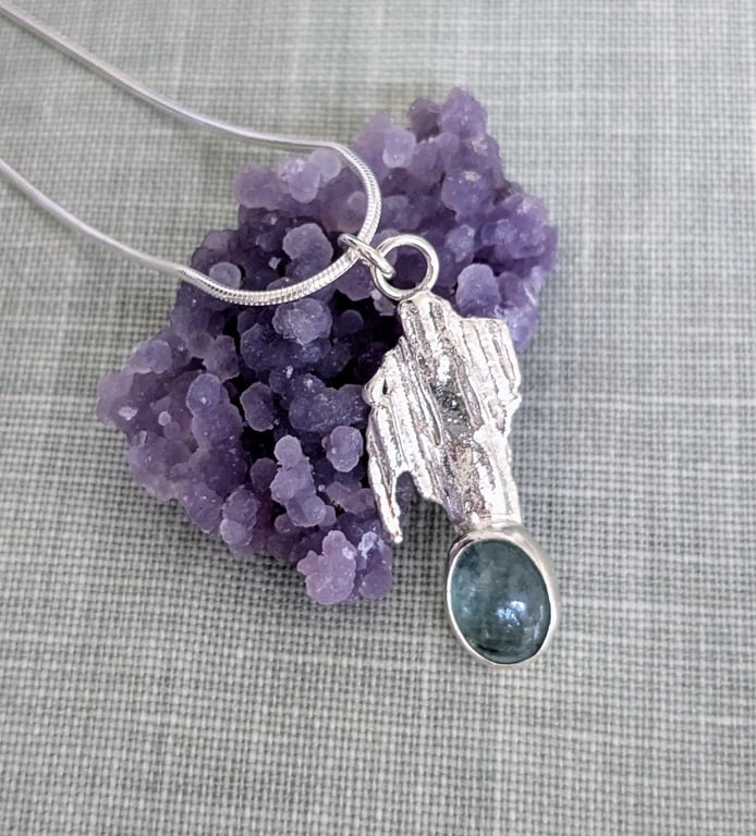 Handmade Textured Sterling Silver Fluorite Pendant on a Silver Necklace