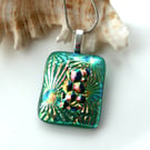 Dichroic Glass Pendant 258 Jade Florentine handmade with silver plated chain