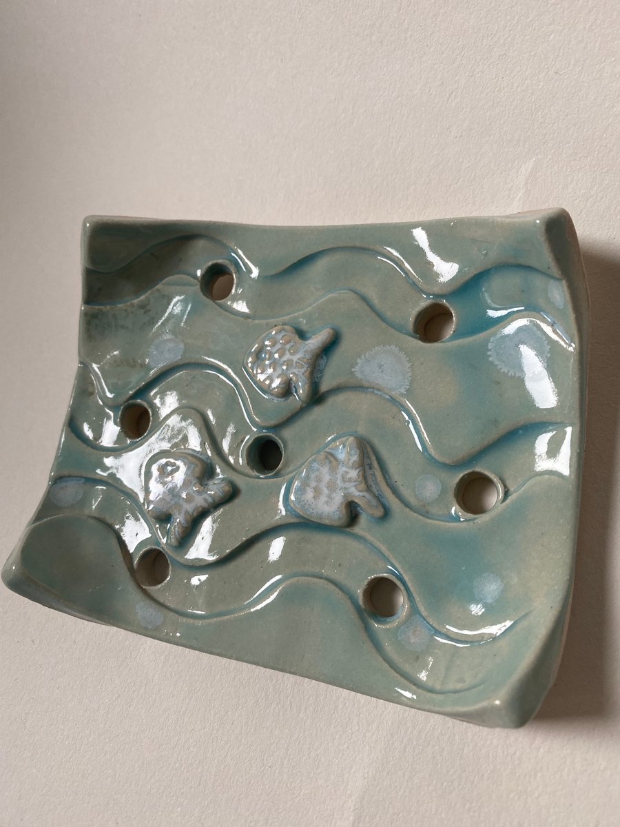 Soap dish rectangular with fish and waves 