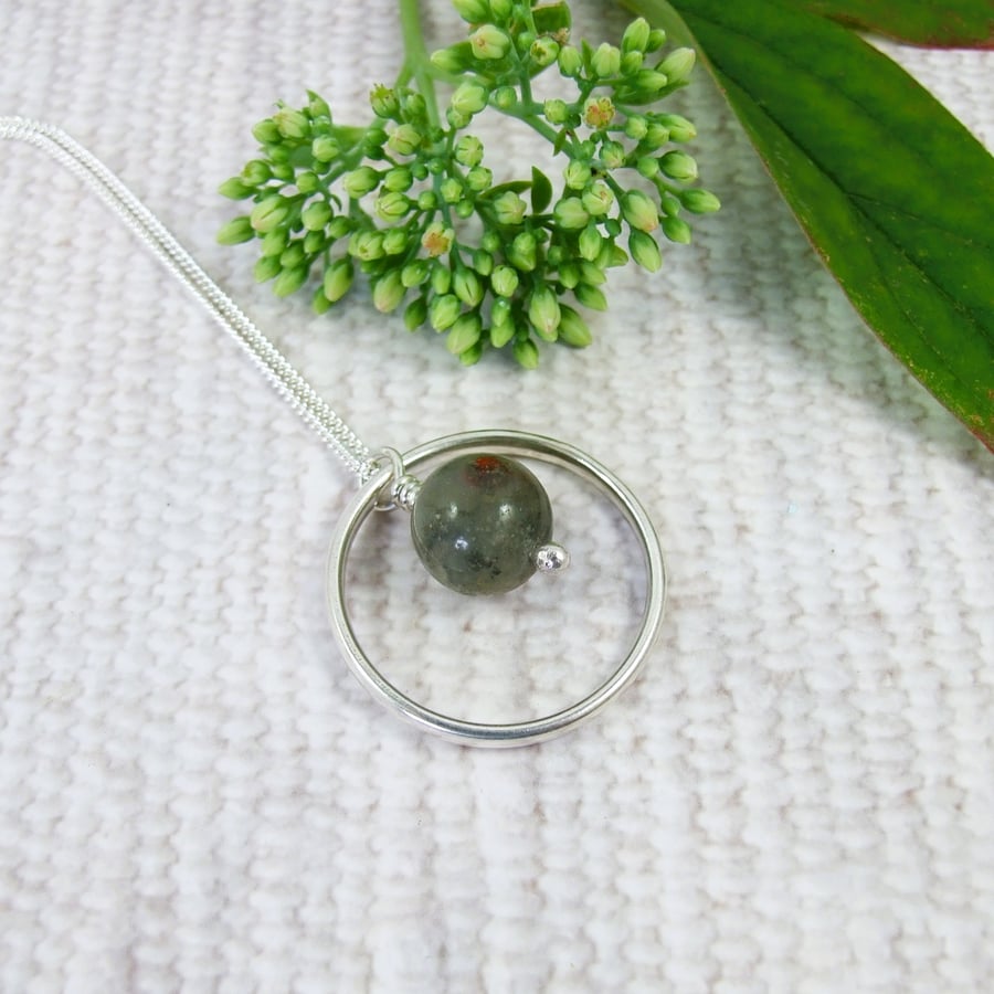 Silver Circle Necklace with Jasper Gemstone