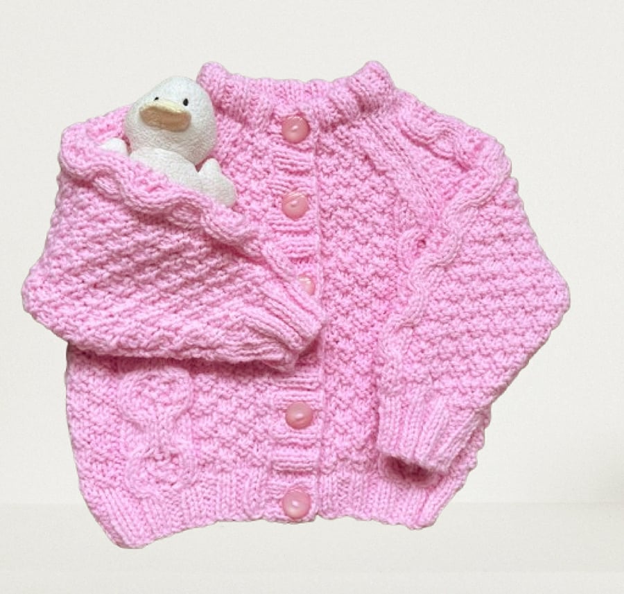 PInk Cable Toddlers Cardigan, Hand Knitted To Fit  Age 18 months to 2 years