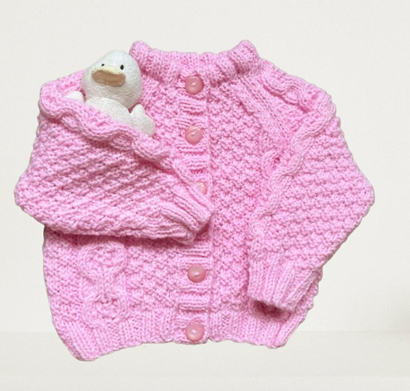 PInk Cable Toddlers Cardigan, Hand Knitted To Fit  Age 18 months to 2 years