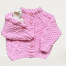 PInk Cable Toddlers Cardigan, Hand Knitted To Fit  Age 18 months to 2 years