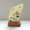 Winter moongazing hare, fused glass hare, folk art, birthday gift, glass art.