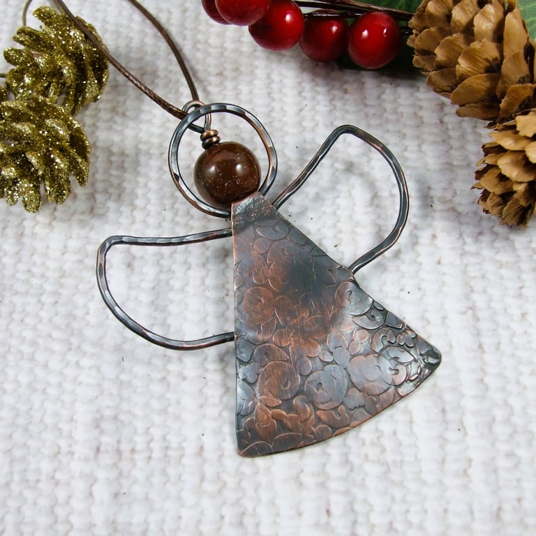 Angel Hanging Decoration. Copper with Fire Agate Gemstone
