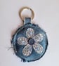 Denim flower keyring - blue