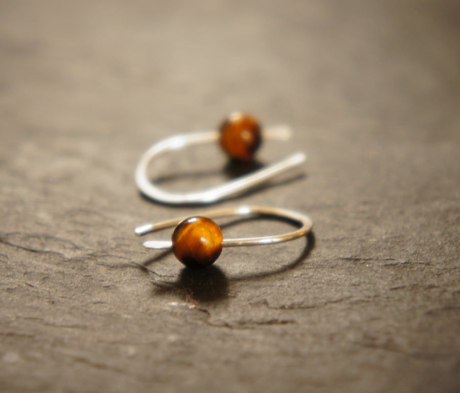 Tigers Eye Chakra Gemstone and Sterling Silver Earrings