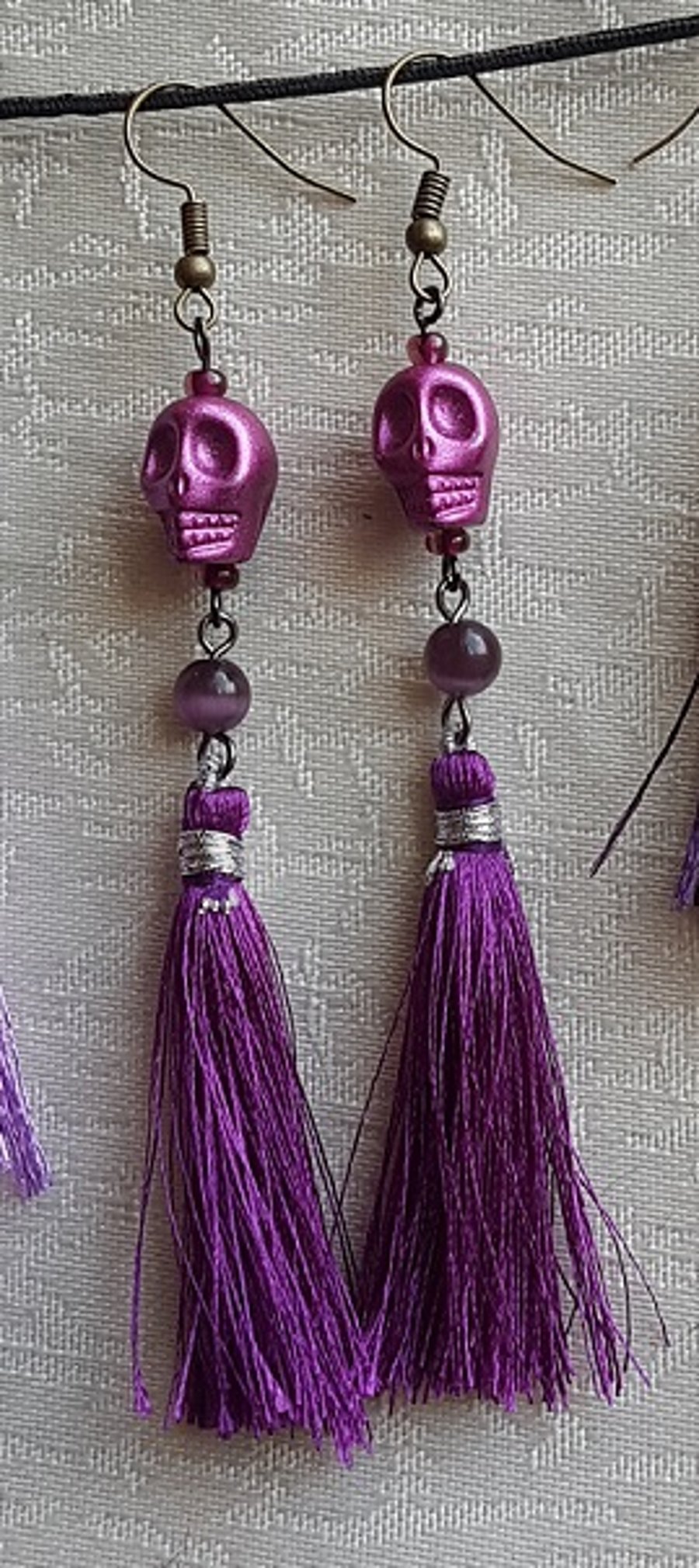 Purple Tassel Skull Earrings