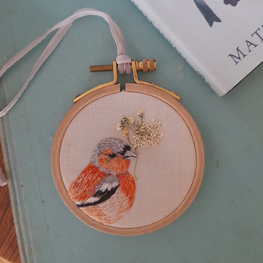 Chaffinch Hand Embroidery Art, New Home Art