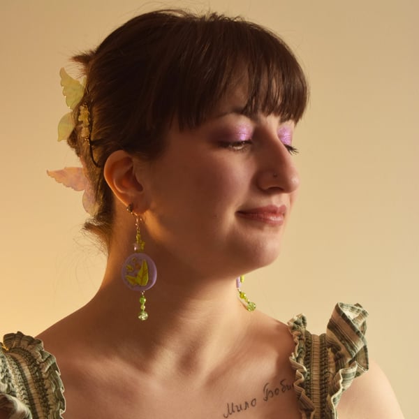 Clay Earring - 'Leafy Purple Skies'