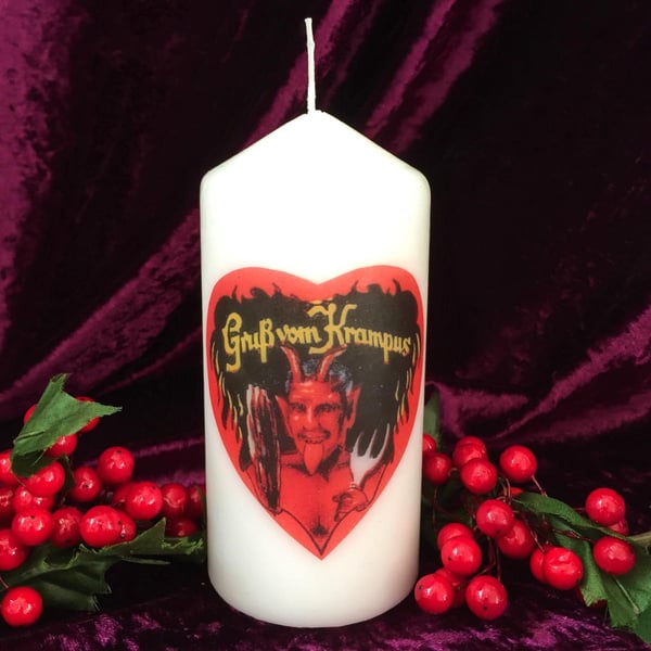 White Chunky Handmade Kitsch Christmas Krampus Heart Scented Candle