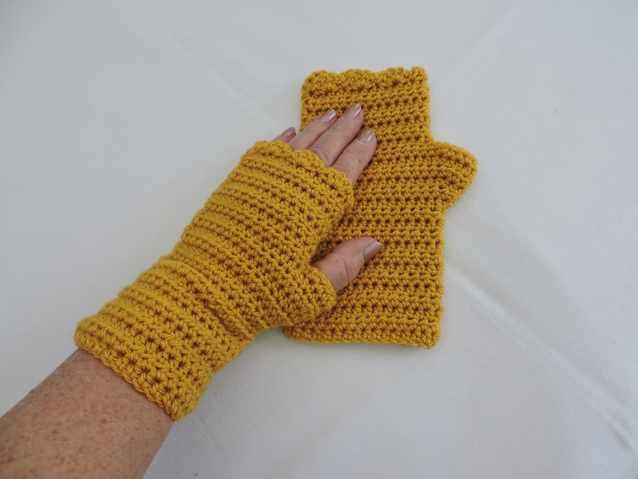  Crochet Fingerless Mitts Saffron Yellow