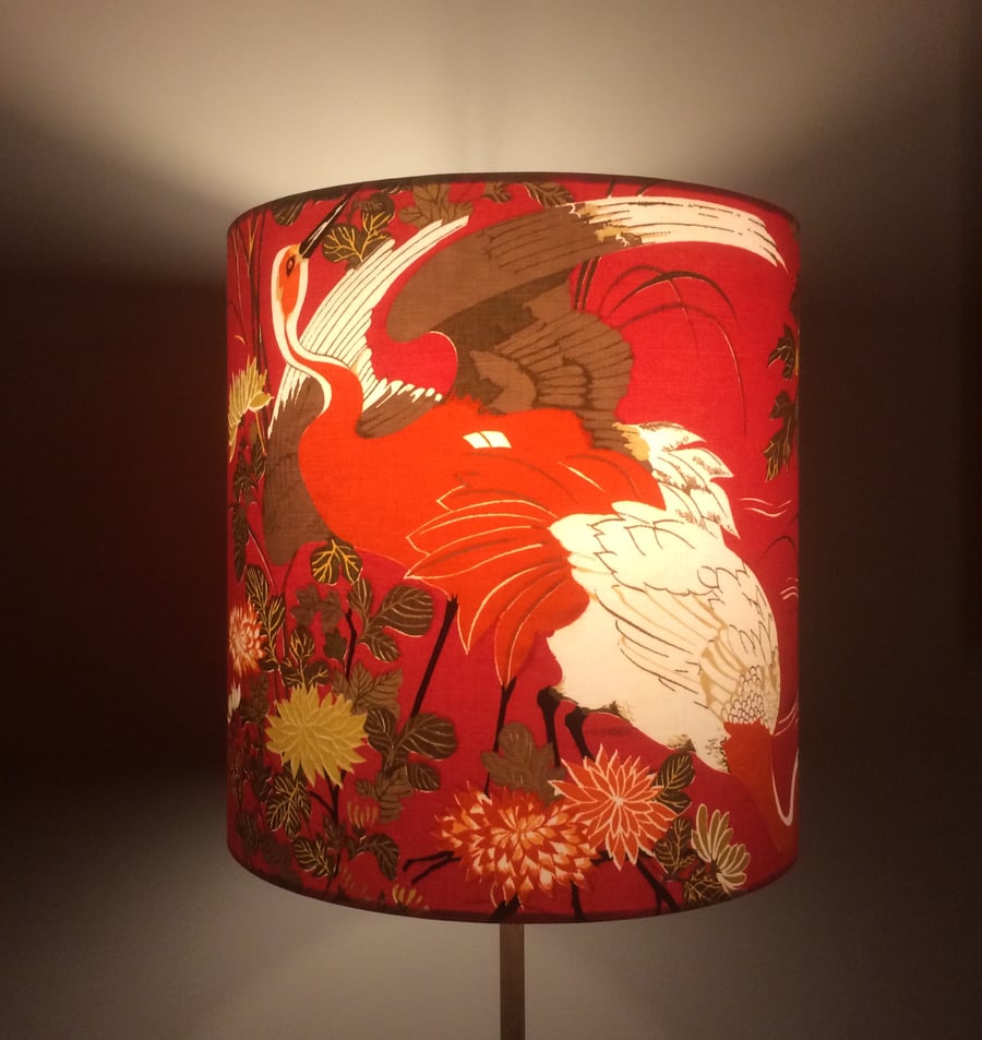 Chinese White Storks a RED Flamenco by Jonelle Vintage Fabric Lampshade option 