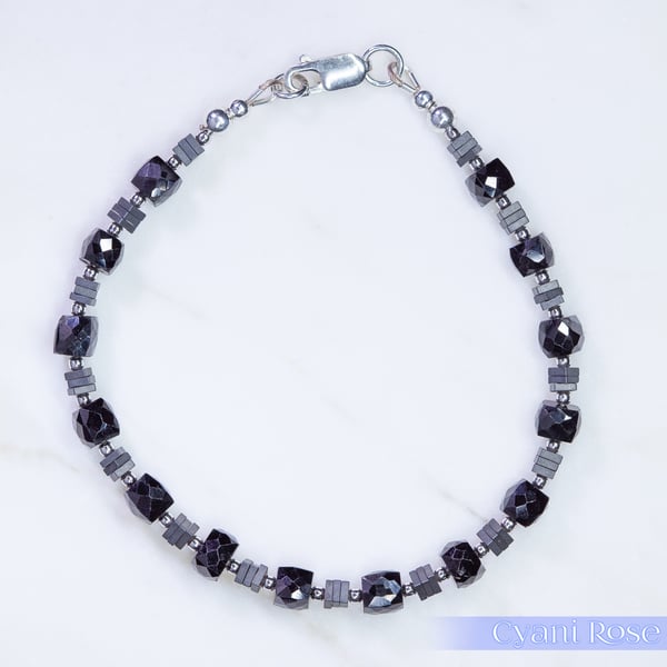 Spinel Hematite and Sterling Silver unisex bracelet unique handmade