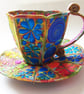 Teacup and Saucer Textile Art Free Machine Embroidery  - Image 1