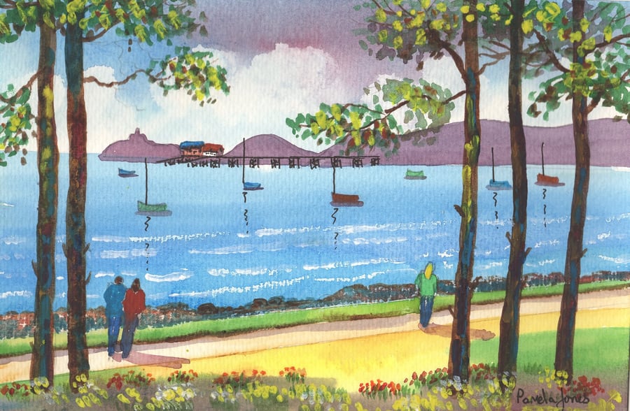 Walking To Mumbles, Original Watercolour, in 14 x 11'' Mount