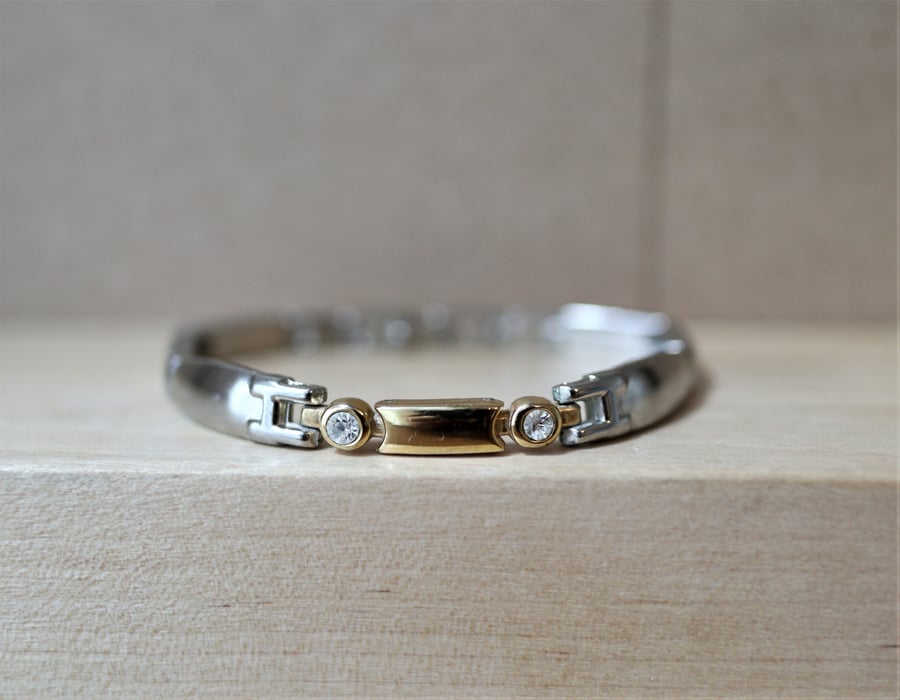 Upcycled ladies wrist watch featured sparkling rhinestone bracelet