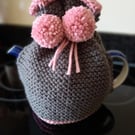 Hand knitted 2 pint (4 cup) tea cosy with Pom poms