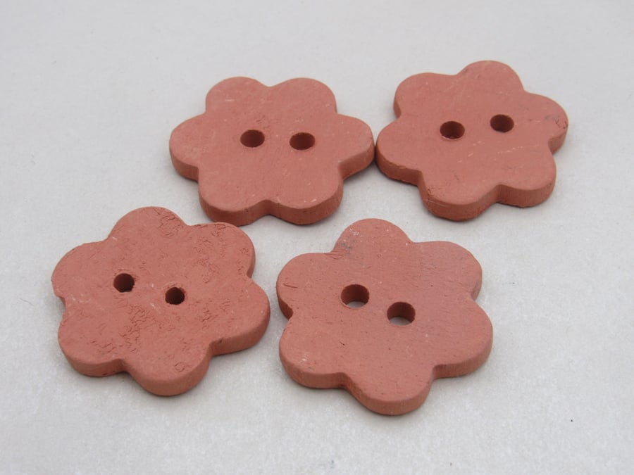4 Smooth Terracotta Ceramic Flower Buttons