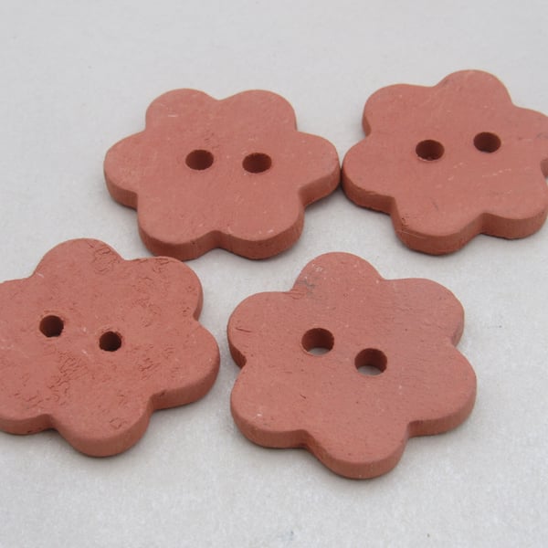 4 Smooth Terracotta Ceramic Flower Buttons