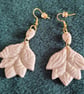 Polymer Clay White Glitter Leaf Earrings. 316 Surgical Stainless Steel