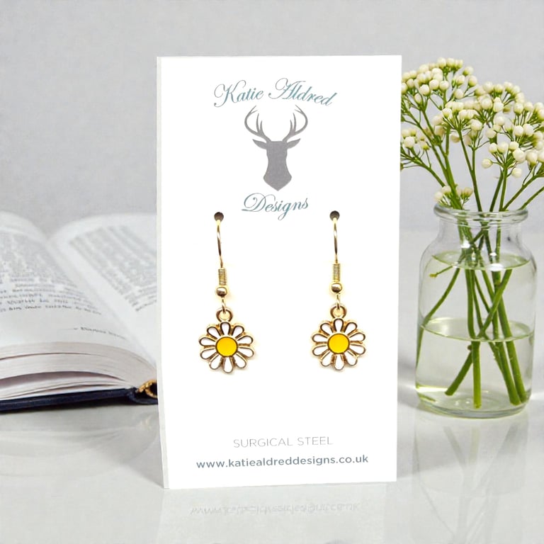 Charm Earrings - Enamel Daisy
