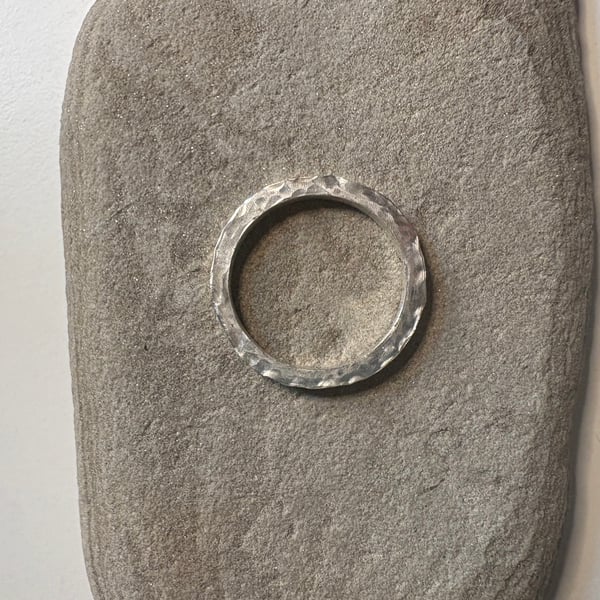 Hammered textured sterling silver chunky ring