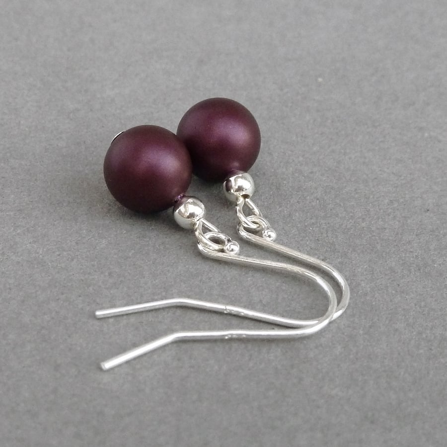 Plum Pearl Sterling Silver Dangle Earrings - Aubergine Drop Earrings - Jewellery