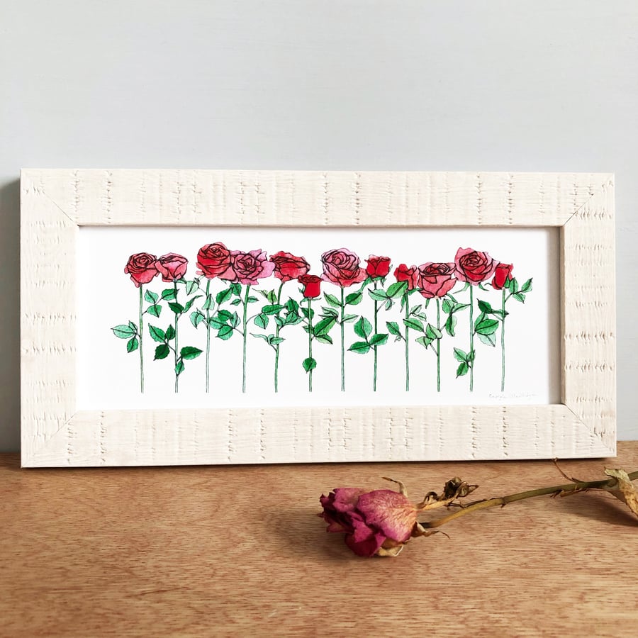 'A Dozen Red Roses' Hand Finished Framed Print