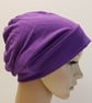 Purple chemo beanie hat for women, messy hair day hat, alopecia hair loss 