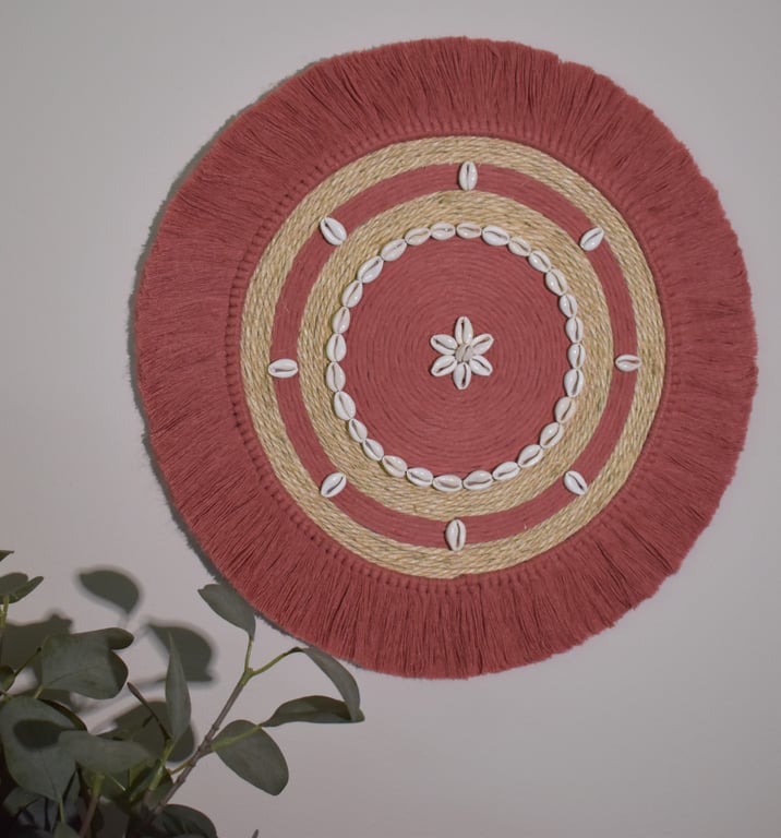 Dusty Pink & Sisal Macrame, Fibre, Mandala, Wall Hanging Art