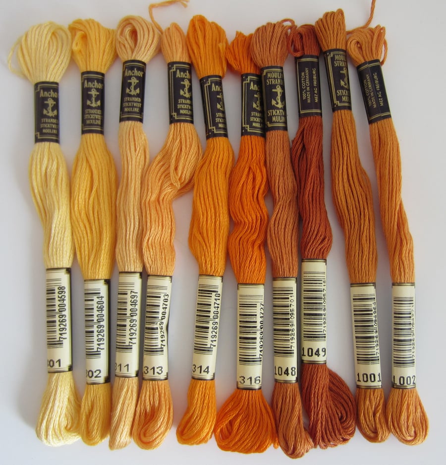 10 Skeins of Anchor Embroidery Threads - Autumn Colours