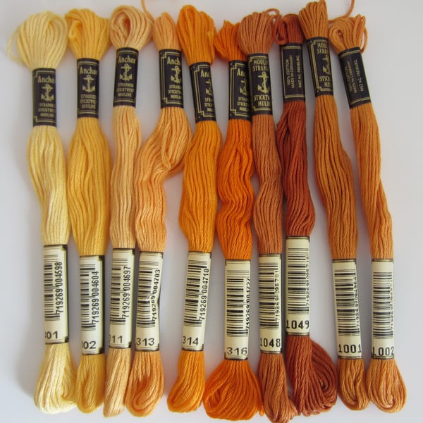 10 Skeins of Anchor Embroidery Threads - Autumn Colours