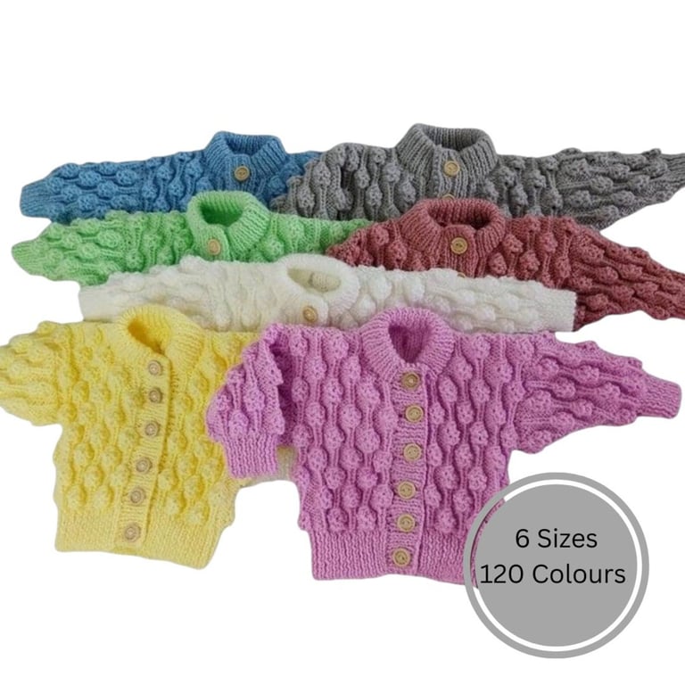 Hand-Knitted Baby Cardigan, Bobble Texture, Custom Colours & Sizes Birth-7 Years