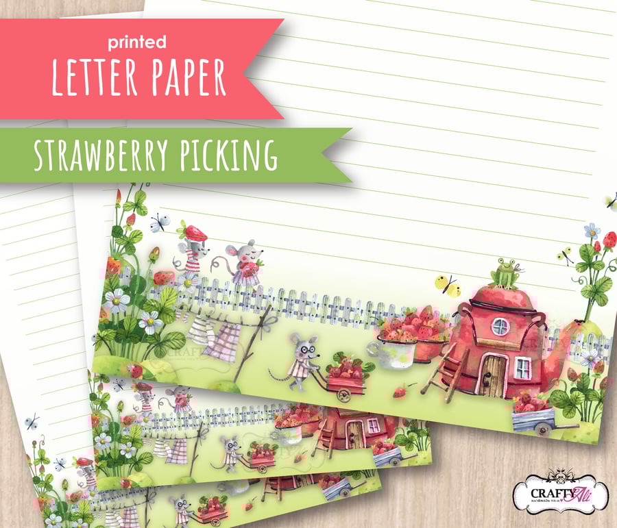Letter Writing Paper Strawberry Picking Mice